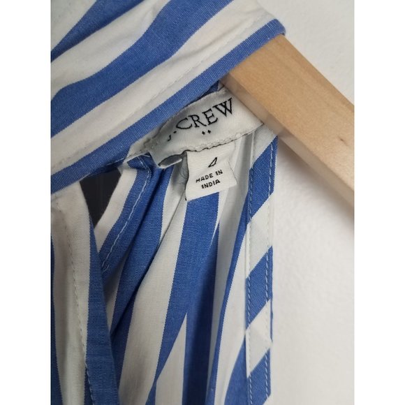 J. Crew Women's Sz. 4 Blue & White Cotton Wide Leg Halter Jumpsuit - Picture 3 of 9